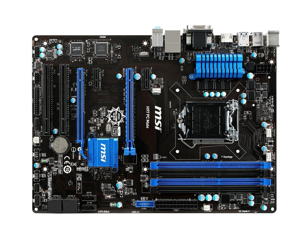 MBH97PCM MSI H97 PC Mate Socket LGA 1150 Intel H97 Chipset 4th/5th Generation Core i7 / i5 / i3 / Pentium / Celeron Processors Support DDR3 4x DIMM 6x SATA 6.0Gb/s ATX Motherboard (Refurbished)