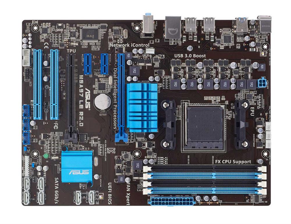 MBM5A97E2 ASUS Socket AM3+ AMD 970 + SB950 Chipset AMD Phenom II/ AMD Athlon II/ AMD Sempron 100 Series Processors Support DDR3 4x DIMM 6x SATA 6.0Gb/s ATX Motherboard (Refurbished)