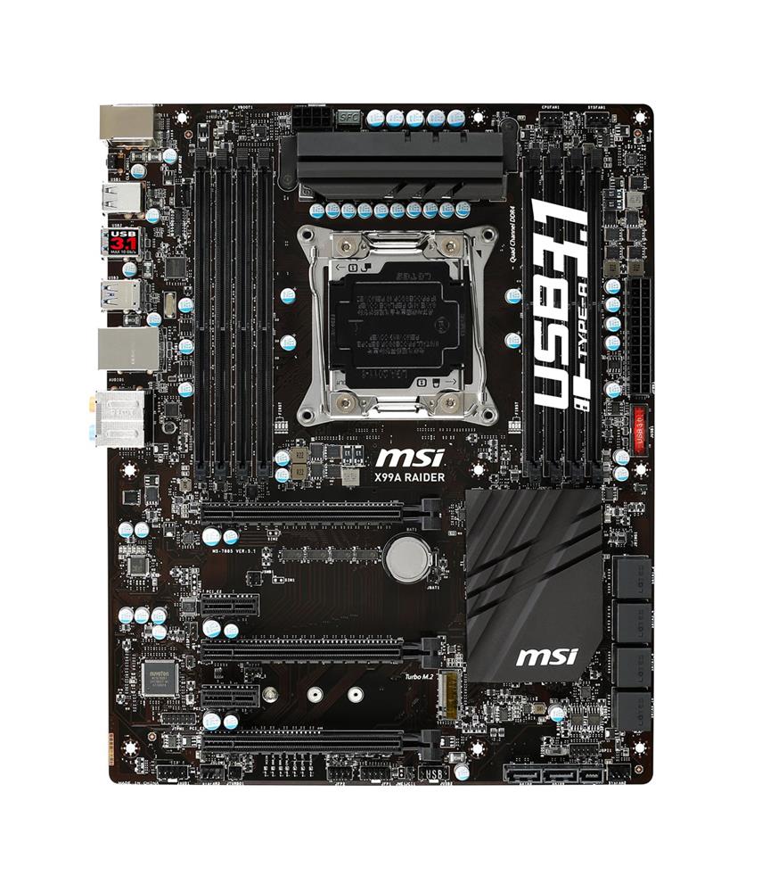 MBX99ARAD MSI X99A Raider Socket LGA 2011-v3 Intel X99 Chipset Core i7 Processors Support DDR4 8x DIMM 10x SATA 6.0Gb/s ATX Motherboard (Refurbished)