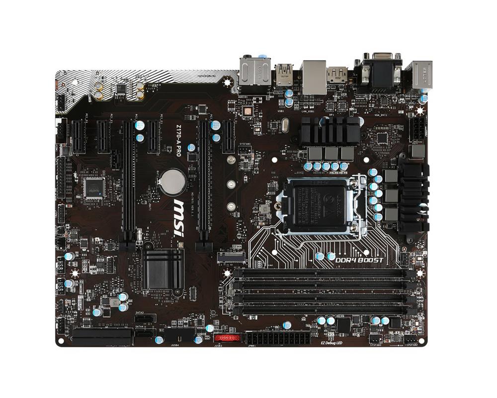 MBZ17APRO MSI Z170-A PRO Socket LGA 1151 Intel Z170 Chipset 6th Generation Core i7 / i5 / i3 / Pentium / Celeron Processors Support DDR4 4x DIMM 6x SATA 6.0Gb/s ATX Motherboard (Refurbished)
