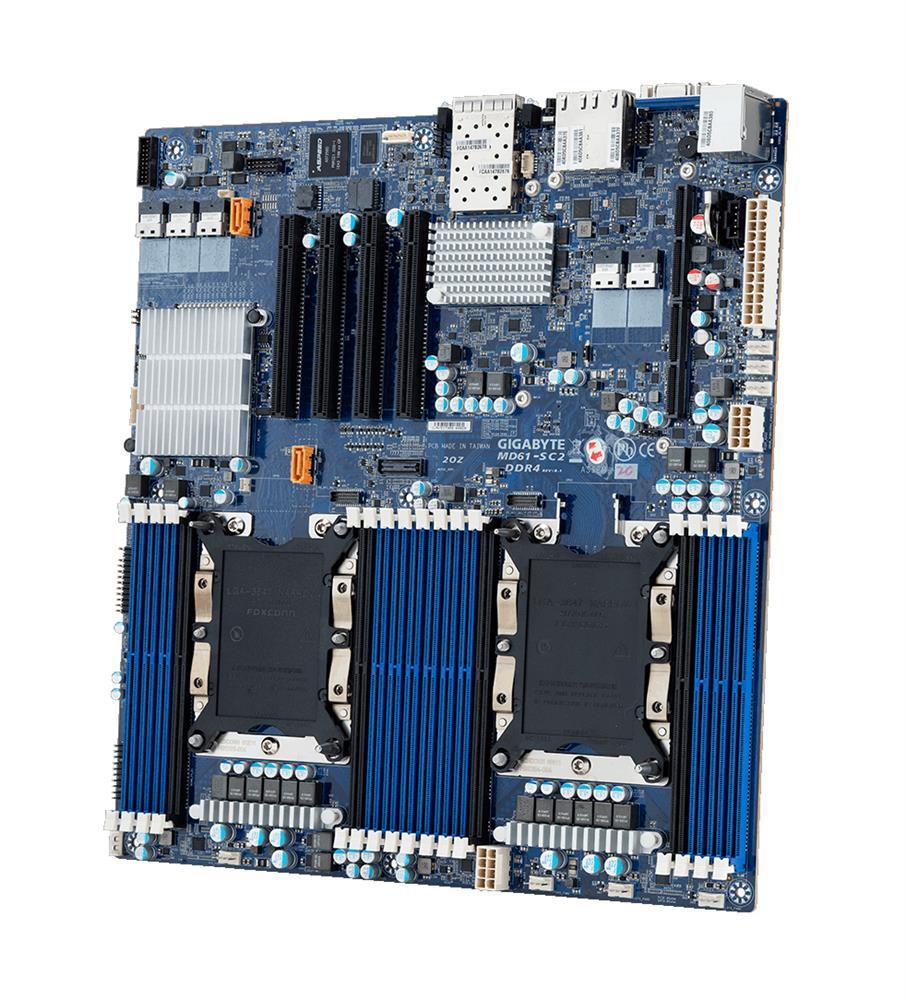 MD61-SC2 Gigabyte Dual Socket LGA 3647 Intel C621 Express Chipset Xeon Scalable/ Platinum/ Gold/ Silver/ Bronze Processors Support DDR4 16x DIMM 8x SATA 6.0Gb/s Extended ATX Motherboard (Refurbished)