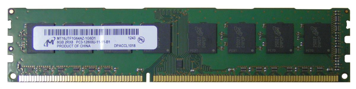 MT16JTF1G64AZ-1G6D1 Micron 8GB PC3-12800 DDR3-1600MHz non-ECC Unbuffered CL11 240-Pin DIMM Dual Rank Memory Module
