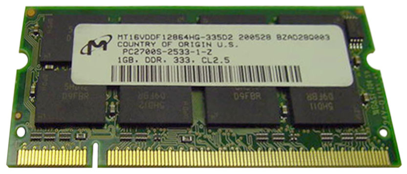 MT16VDDF12864HG-335D2 Micron 1GB PC2700 DDR-333MHz non-ECC Unbuffered CL2.5 200-Pin SoDimm Memory Module