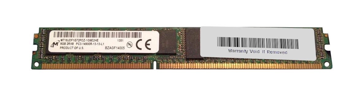 MT18JDF1G72PDZ-1G9E2HE Micron 8GB PC3-14900 DDR3-1866MHz ECC Registered CL13 240-Pin DIMM Very Low Profile (VLP) Dual Rank Memory Module