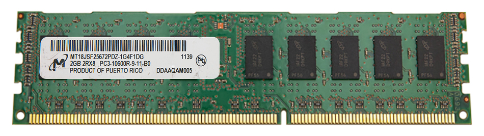 MT18JSF25672PDZ-1G4 Micron 2GB PC3-10600 DDR3-1333MHz ECC Registered CL9 240-Pin DIMM Dual Rank Memory Module