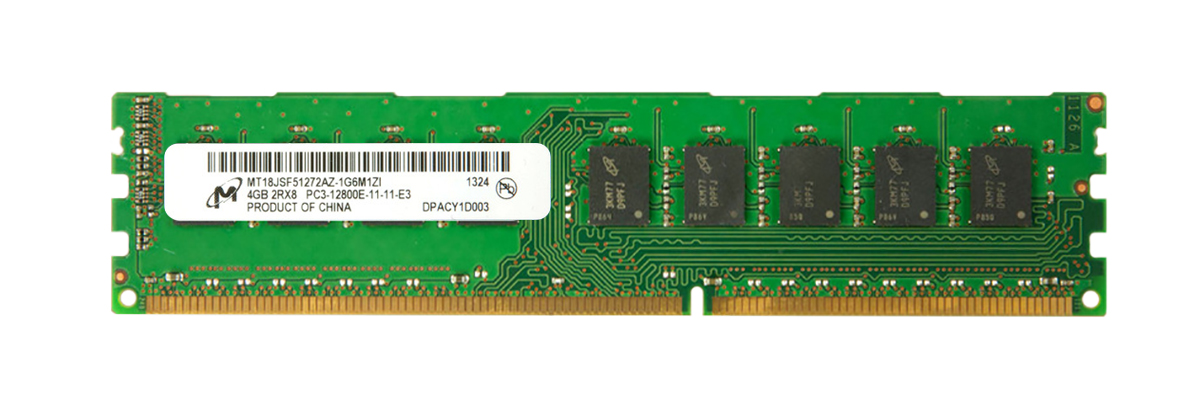 MT18JSF51272AZ-1G6 Micron 4GB PC3-12800 DDR3-1600MHz ECC Unbuffered CL11 240-Pin DIMM Dual Rank Memory Module