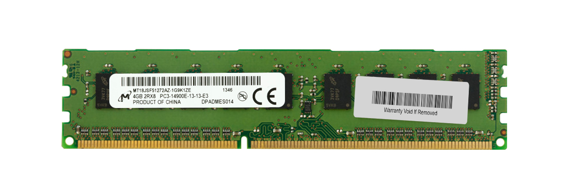 MT18JSF51272AZ-1G9 Micron 4GB PC3-14900 DDR3-1866MHz ECC Unbuffered CL13 240-Pin DIMM Dual Rank Memory Module
