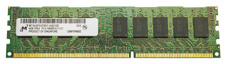 MT18JSF51272PZ-1G4 Micron 4GB PC3-10600 DDR3-1333MHz ECC Registered CL9 240-Pin DIMM Single Rank Memory Module