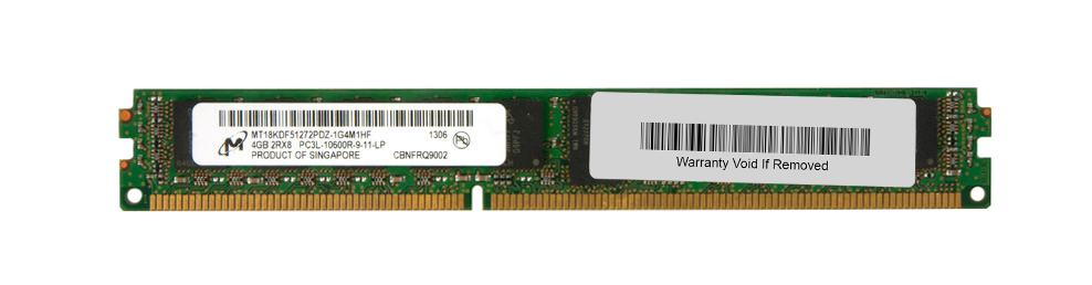 MT18KDF51272PDZ-1G4M1 Micron 4GB PC3-10600 DDR3-1333MHz ECC Registered w/ Parity CL9 240-Pin DIMM 1.35V Low Voltage Very Low Profile (VLP) Dual Rank Memory Module