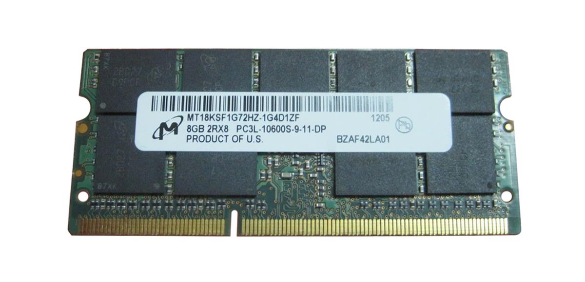 MT18KSF1G72HZ-1G4 Micron 8GB PC3-10600 DDR3-1333MHz ECC Unbuffered CL9 204-Pin SoDimm 1.35V Low Voltage Dual Rank Memory Module
