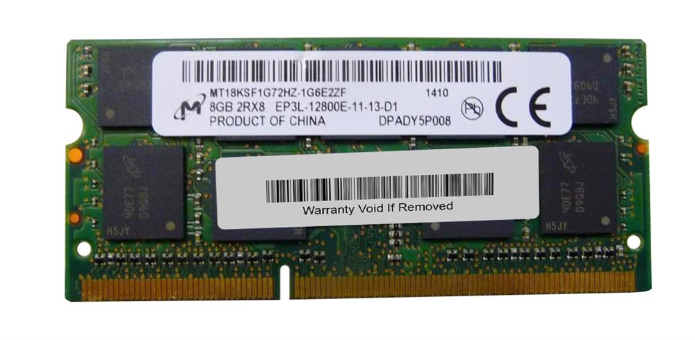 MT18KSF1G72HZ-1G6E2ZF Micron 8GB PC3-12800 DDR3-1600MHz ECC Unbuffered CL11 204-Pin SoDimm 1.35V Low Voltage Dual Rank Memory Module