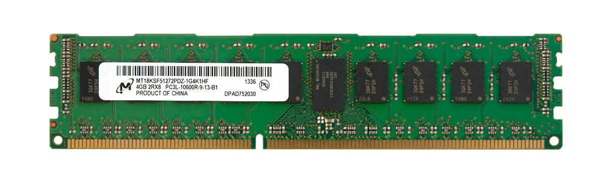 MT18KSF51272PDZ-1G4 Micron 4GB PC3-10600 DDR3-1333MHz ECC Registered w/ Parity CL9 240-Pin DIMM 1.35V Low Voltage Dual Rank Memory Module