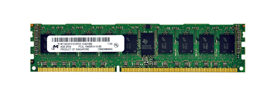 MT18KSF51272PDZ-1G4D1 Micron 4GB PC3-10600 DDR3-1333MHz ECC Registered w/ Parity CL9 240-Pin DIMM 1.35V Low Voltage Dual Rank Memory Module
