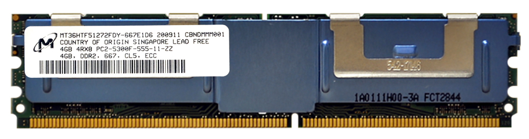 MT36HTF51272FDY-667 Micron 4GB PC2-5300 DDR2-667MHz ECC Fully Buffered CL5 240-Pin DIMM Quad Rank Memory Module
