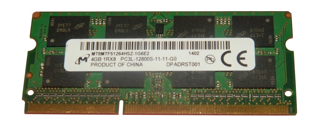 MT8MTF51264HSZ-1G6 Micron 4GB PC3-12800 DDR3-1600MHz non-ECC Unbuffered CL11 204-Pin SoDimm 1.35V Low Voltage Memory Module