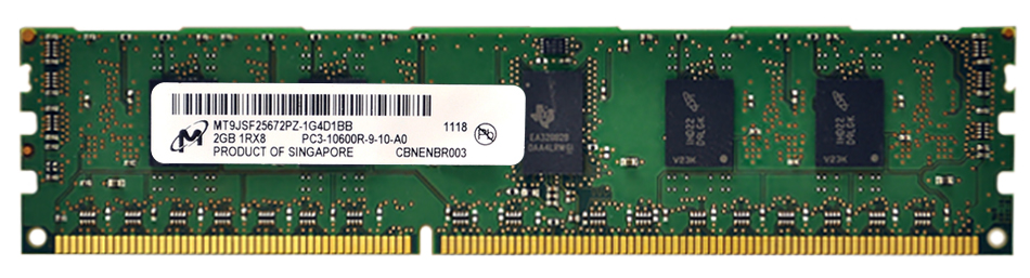 MT9JSF25672PZ-1G4 Micron 2GB PC3-10600 DDR3-1333MHz ECC Registered CL9 240-Pin DIMM Single Rank Memory Module