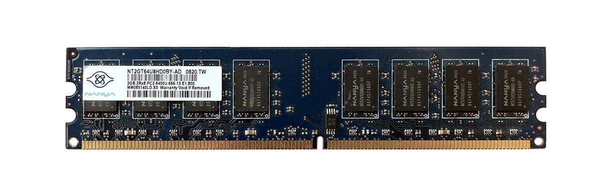 NT2GT64U8HD0BY-AD Nanya 2GB PC2-6400 DDR2-800MHz non-ECC Unbuffered CL6 240-Pin DIMM Dual Rank Memory Module
