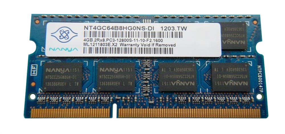 NT4GC64B8HG0NS-DI Nanya 4GB PC3-12800 DDR3-1600MHz non-ECC Unbuffered CL11 204-Pin SoDimm Dual Rank Memory Module