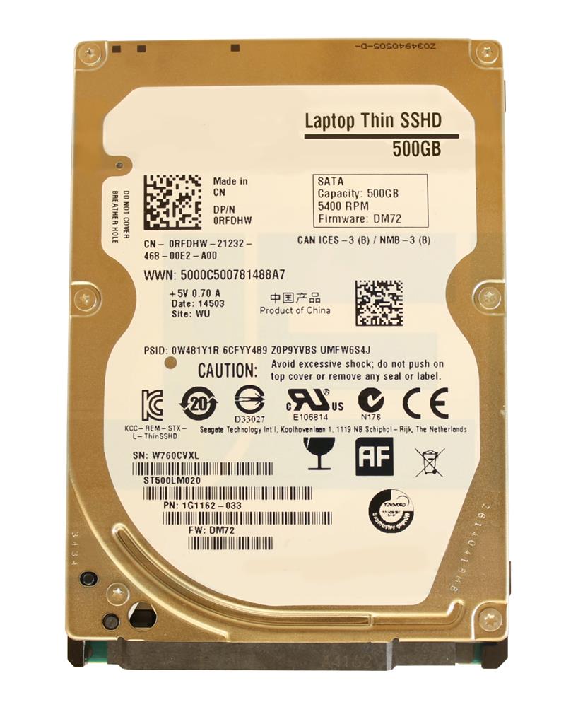 RFDHW Dell 500GB 5400RPM SATA 6Gbps 64MB Cache 8GB MLC NAND SSD (SED-FIPS 140-2) 2.5-inch Internal Hybrid Hard Drive