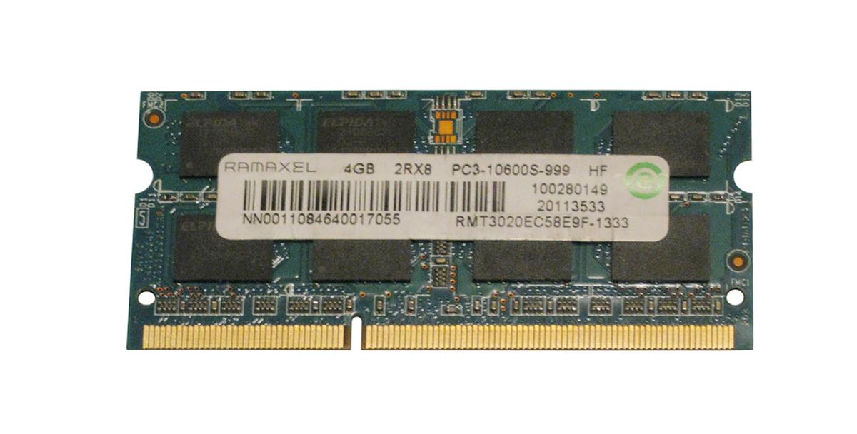 RMT3020EC58E9F-1333 Ramaxel 4GB PC3-10600 DDR3-1333MHz non-ECC Unbuffered CL9 204-pin SoDimm Dual Rank Memory Module