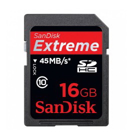SDSDX-016G-X46 SanDisk 16GB Extreme HD Video Secure Digital High Capacity (SDHC) 45Mb/s Class 10 Flash Memory Card
