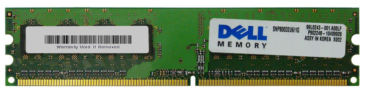 SNP800D2U6/1G Dell 1GB PC2-6400 DDR2-800MHz non-ECC Unbuffered CL6 240-Pin DIMM Memory Module