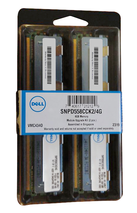 SNPD558CCK2/4G Dell 4GB Kit (2 X 2GB) PC2-5300 DDR2-667MHz ECC Fully Buffered CL5 240-Pin DIMM Dual Rank Memory