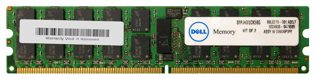 SNPJK002CK2/8G Dell 8GB Kit (2 x 4GB) PC2-5300 DDR2-667MHz ECC Registered CL5 240-Pin DIMM Dual Rank Memory