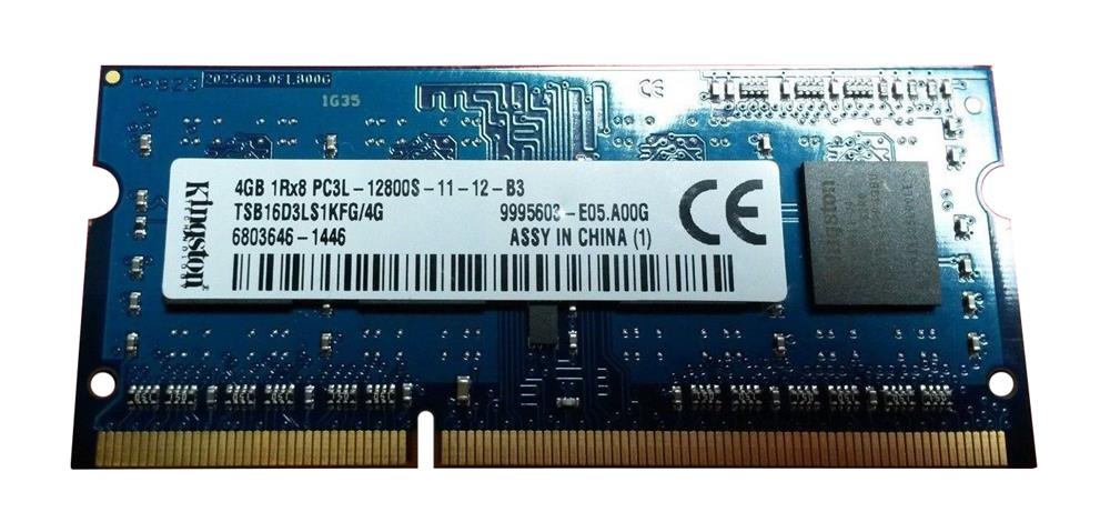TSB16D3LS1KFG/4G Kingston 4GB PC3-12800 DDR3-1600MHz non-ECC Unbuffered CL11 204-Pin SoDimm 1.35V Low Voltage Memory Module