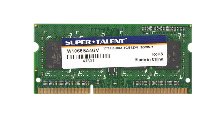 W1066SA4GV Super Talent 4GB PC3-8500 DDR3-1066MHz non-ECC Unbuffered CL7 204-Pin SoDimm Single Rank Memory Module