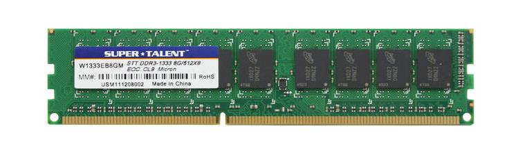 W1333UB8GM Super Talent 8GB PC3-10600 DDR3-1333MHz non-ECC Unbuffered CL9 240-Pin DIMM Dual Rank Memory Module