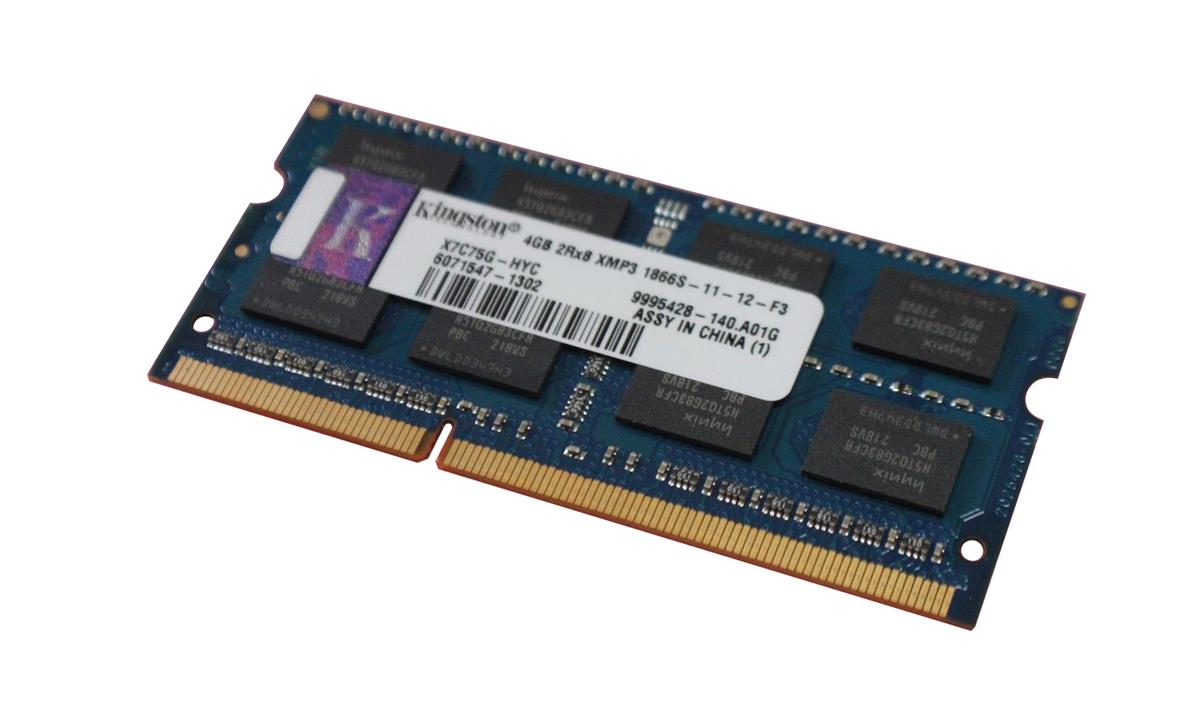 X7C75G-HYC Kingston 4GB PC3-14900 DDR3-1866MHz non-ECC Unbuffered CL13 204-Pin SoDimm Dual Rank Memory Module