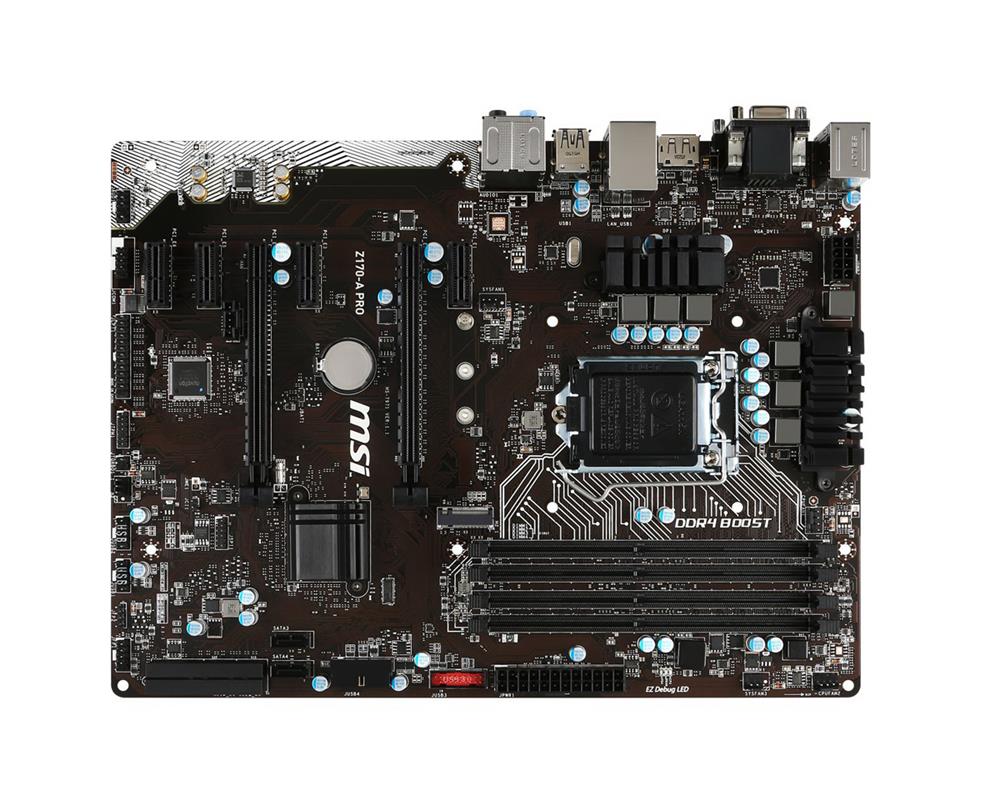Z170APRO MSI Z170-A PRO Socket LGA 1151 Intel Z170 Chipset 6th Generation Core i7 / i5 / i3 / Pentium / Celeron Processors Support DDR4 4x DIMM 6x SATA 6.0Gb/s ATX Motherboard (Refurbished)
