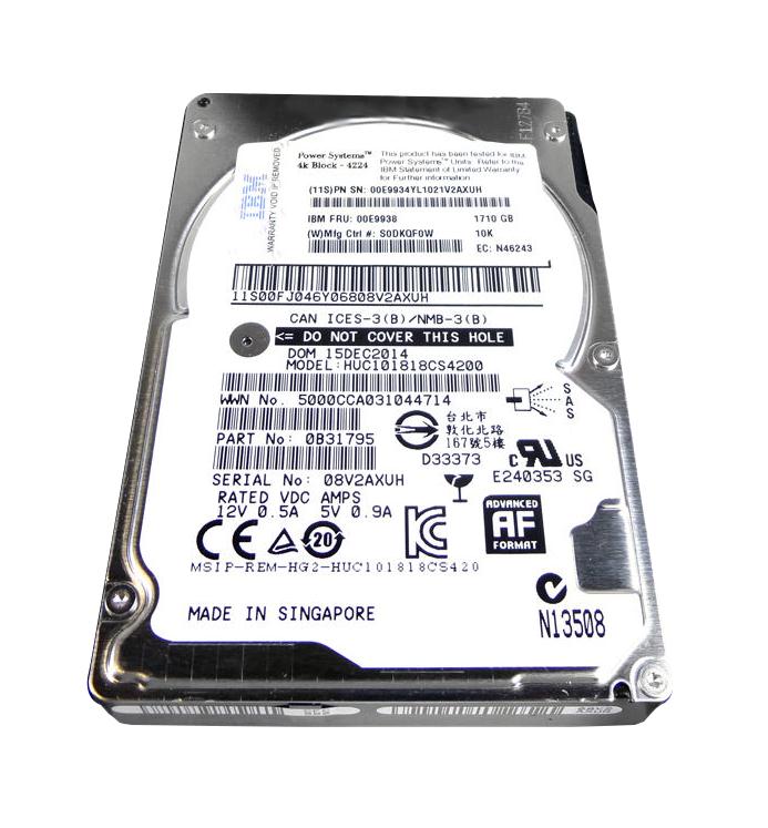 00E9938 IBM 1.71TB 10000RPM SAS 12Gbps (4K) 2.5-inch Internal Hard Drive for iSeries Server Systems