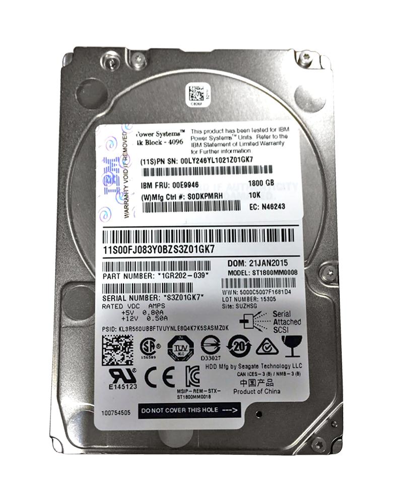 00FJ083 IBM 1.8TB 10000RPM SAS 12Gbps (4K) 2.5-inch Internal Hard Drive for AIX and Linux Based Server Systems