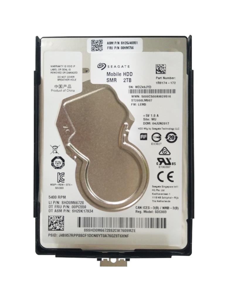 00HM756 Lenovo 2TB 5400RPM SATA 6Gbps 128MB Cache 2.5-inch Internal Hard Drive