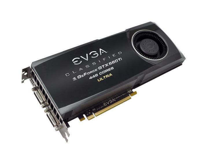 012P32078 EVGA GeForce GTX 560 Ti 448 Cores Classified Ultra 1280MB GDDR5 320-Bit PCI Express 2.0 x16 Dual DVI/ HDMI/ HDCP Ready/ SLI Support Video Graphics Card
