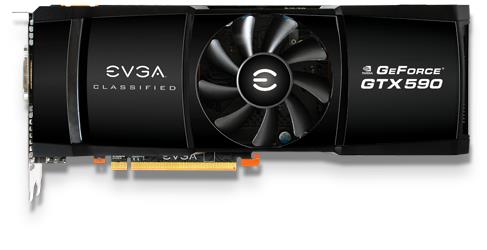03GP31596S1 EVGA GeForce GTX 590 Classified 3GB GDDR5 768-Bit PCI Express 2.0 x16 3x DVI/ Mini DisplayPort/ HDCP Ready/ SLI Support Video Graphics Card