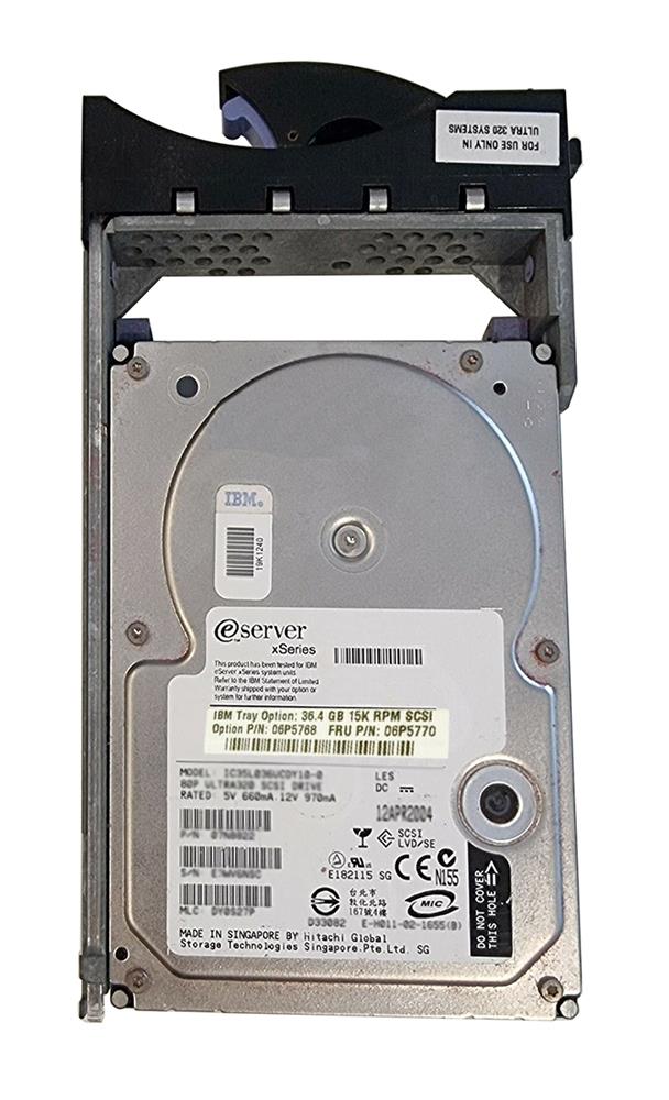 06P5768 IBM 36.4GB 15000RPM Ultra-320 SCSI 80-Pin Hot Swap 3.5-inch Internal Hard Drive with Tray