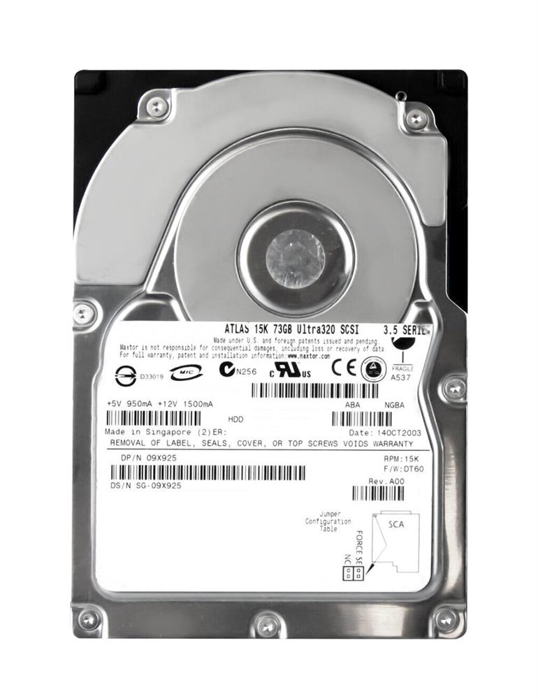 09X925 Dell 73GB 15000RPM Ultra-320 SCSI 80-Pin Hot Swap 8MB Cache 3.5-inch Internal Hard Drive with Tray