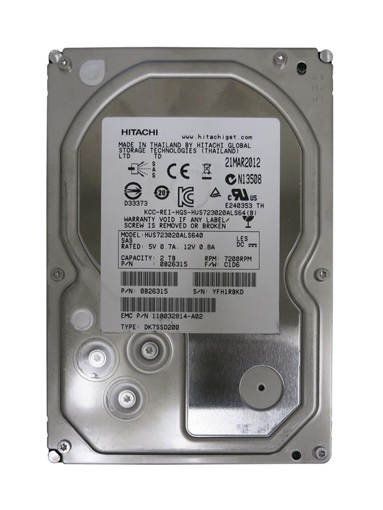 0B26315 HGST Hitachi Ultrastar 7K3000 2TB 7200RPM SAS 6Gbps 64MB Cache 3.5-inch Internal Hard Drive