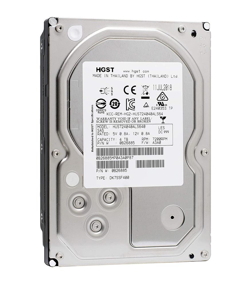 0B26885-5YR HGST Hitachi Ultrastar 7K4000 4TB 7200RPM SAS 6Gbps 64MB Cache (512n) 3.5-inch Internal Hard Drive