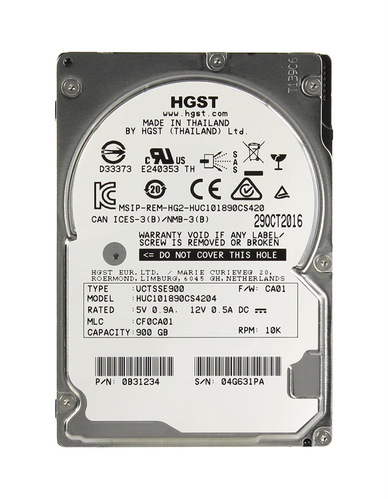 0B31234 HGST Hitachi Ultrastar C10K1800 900GB 10000RPM SAS 12Gbps 128MB Cache (SE / 512e) 2.5-inch Internal Hard Drive