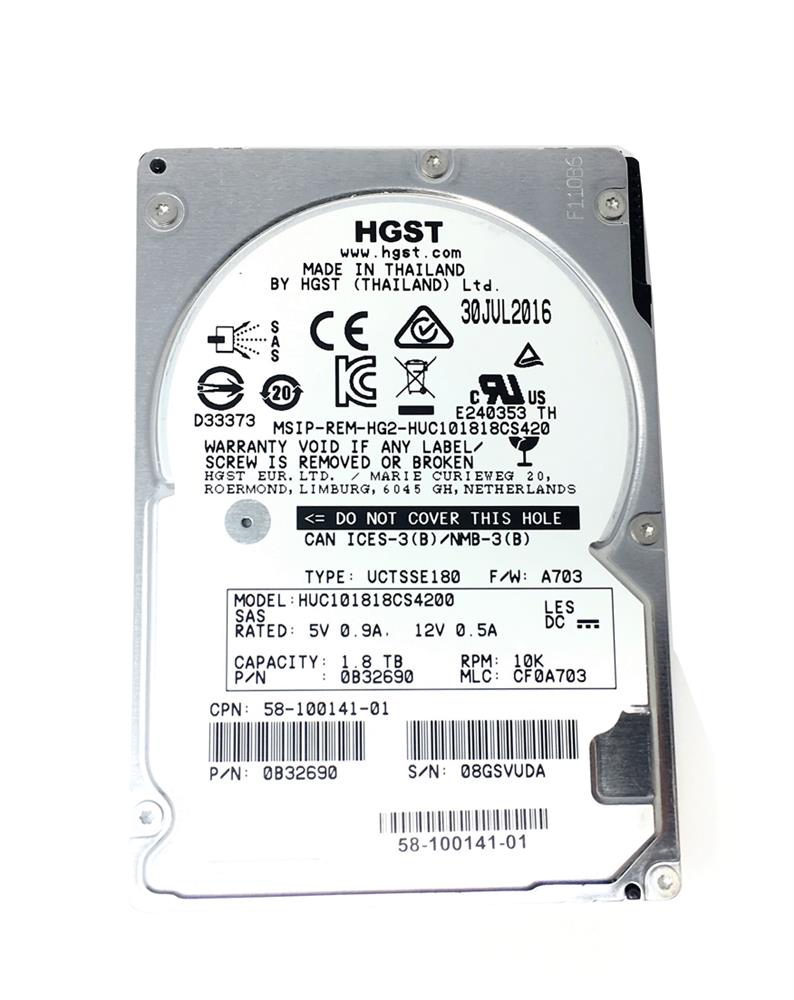 0B32690 HGST Hitachi Ultrastar C10K1800 1.8TB 10000RPM SAS 12Gbps 128MB Cache (ISE / 512e) 2.5-inch Internal Hard Drive