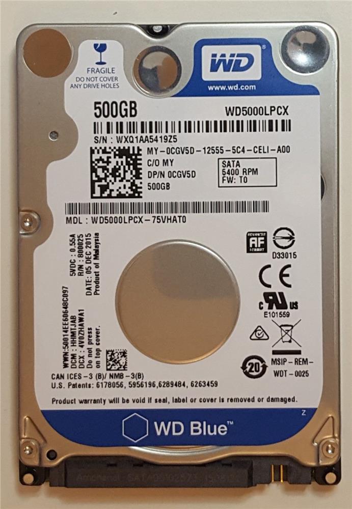 0CGV5D Dell 500GB 5400RPM SATA 6Gbps 8MB Cache 2.5-inch Internal Hard Drive