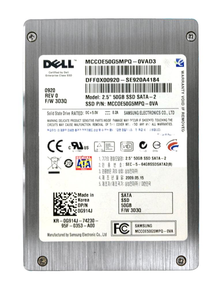 0G914J Dell 50GB SLC SATA 3Gbps 2.5-inch Internal Solid State Drive (SSD)