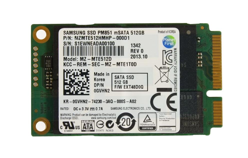 0GVHN2 Dell PM851 Series 512GB SATA 6Gbps mSATA Internal Solid State Drive by Samsung