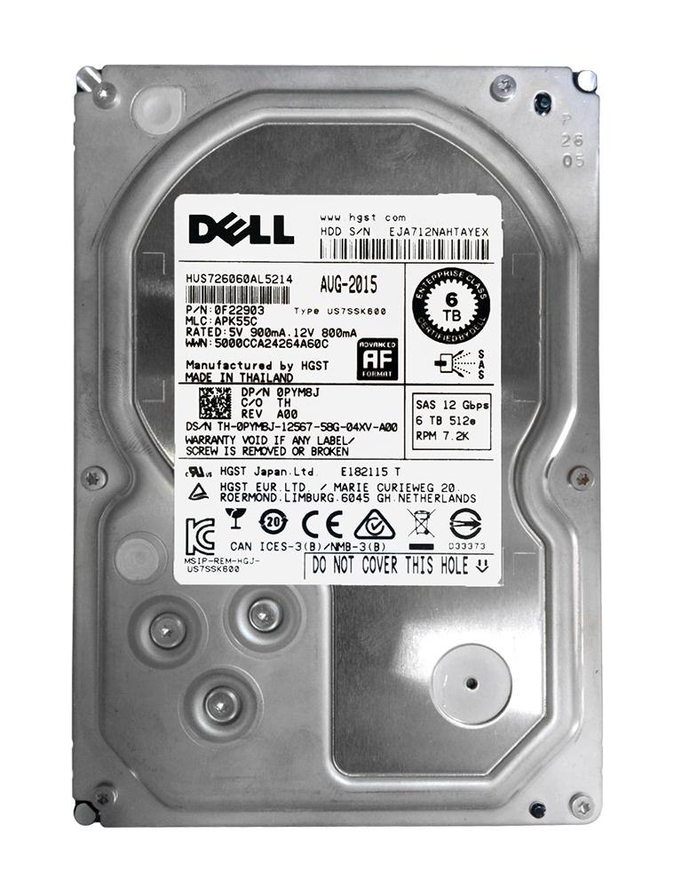 0PYM8J Dell 6TB 7200RPM SAS 12Gbps Nearline Hot Swap 3.5-inch Internal Hard Drive with Tray