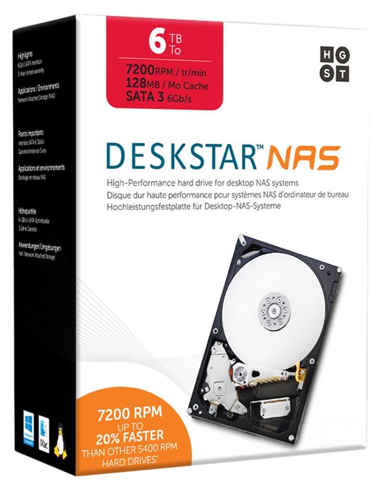 0S04007 HGST Hitachi Deskstar NAS 6TB 7200RPM SATA 6Gbps 128MB Cache (512e) 3.5-inch Internal Hard Drive