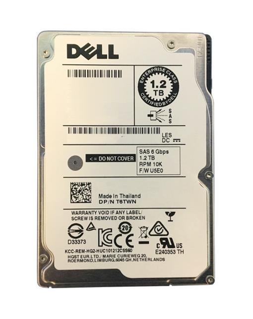 0T6TWN Dell 1.2TB 10000RPM SAS 6Gbps Hot Swap 64MB Cache 2.5-inch Internal Hard Drive with Tray for PowerEdge Servers